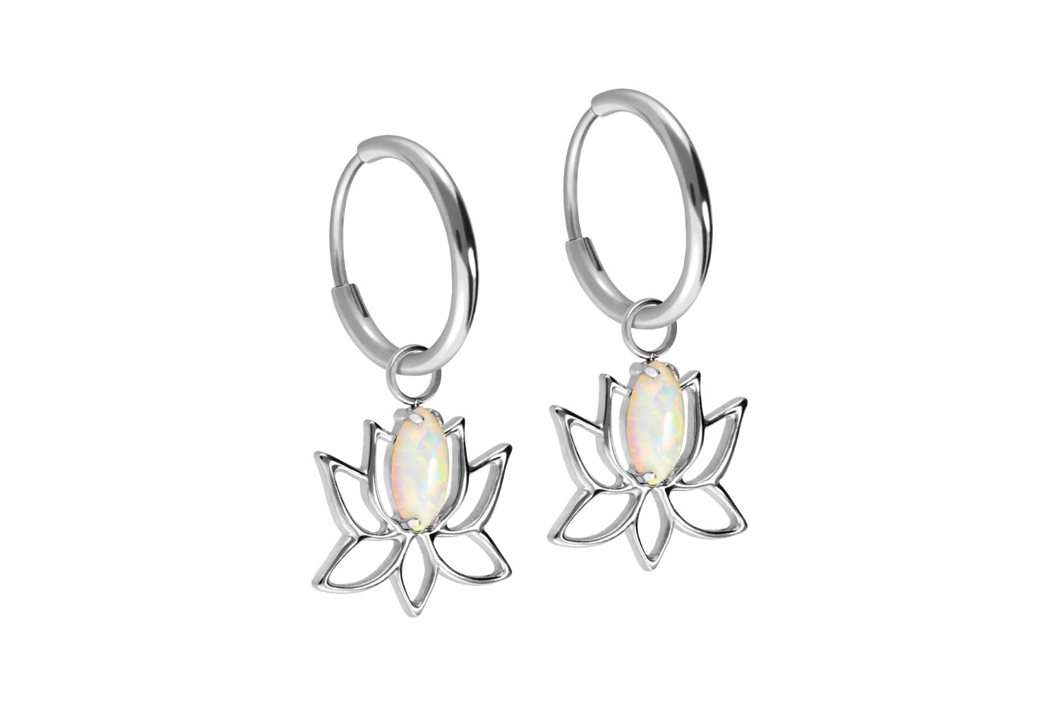 Titan Ohrclicker Creolen LOTUSBLÜTE + SYNTHETISCHER OPAL von Piercingline